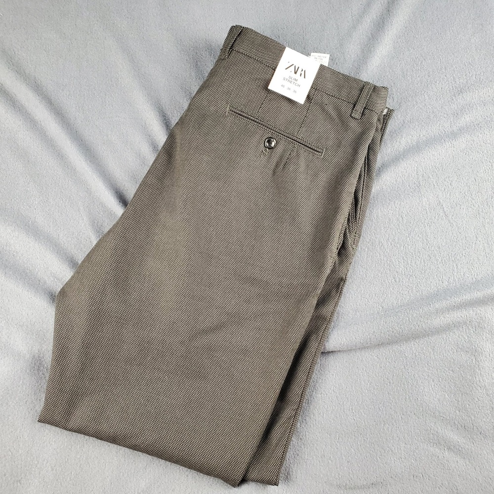Zara Slim Stretch Dress Pants Textured Business Casual Trousers 36x 30 black